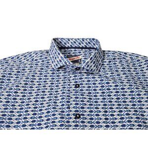 Johnnie-O Hangin’ Out Fish Print AOP Button Up Shirt Men’s Large Short Sleeve